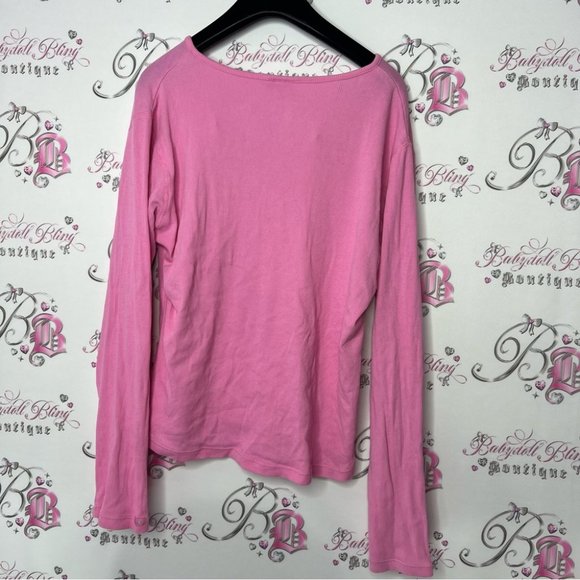 La senza button down top bubble gum pink with silver logo moose head embroidered - Picture 9 of 10